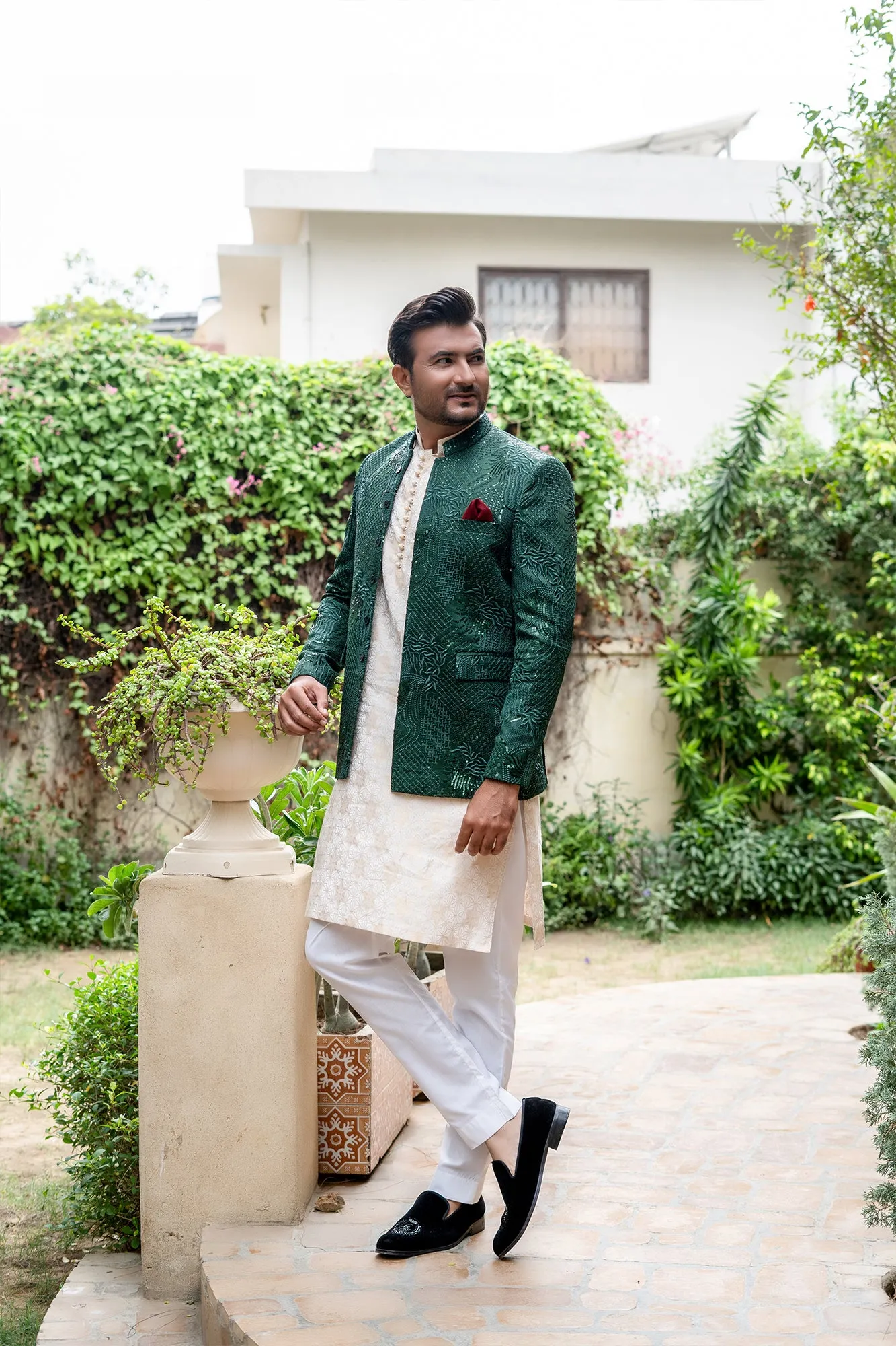 ER 2094 Green On Green Prince Coat wedding