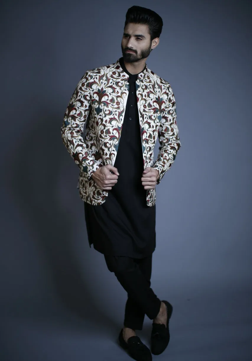 ER PC 2043 White Multi Colored Prince Coat