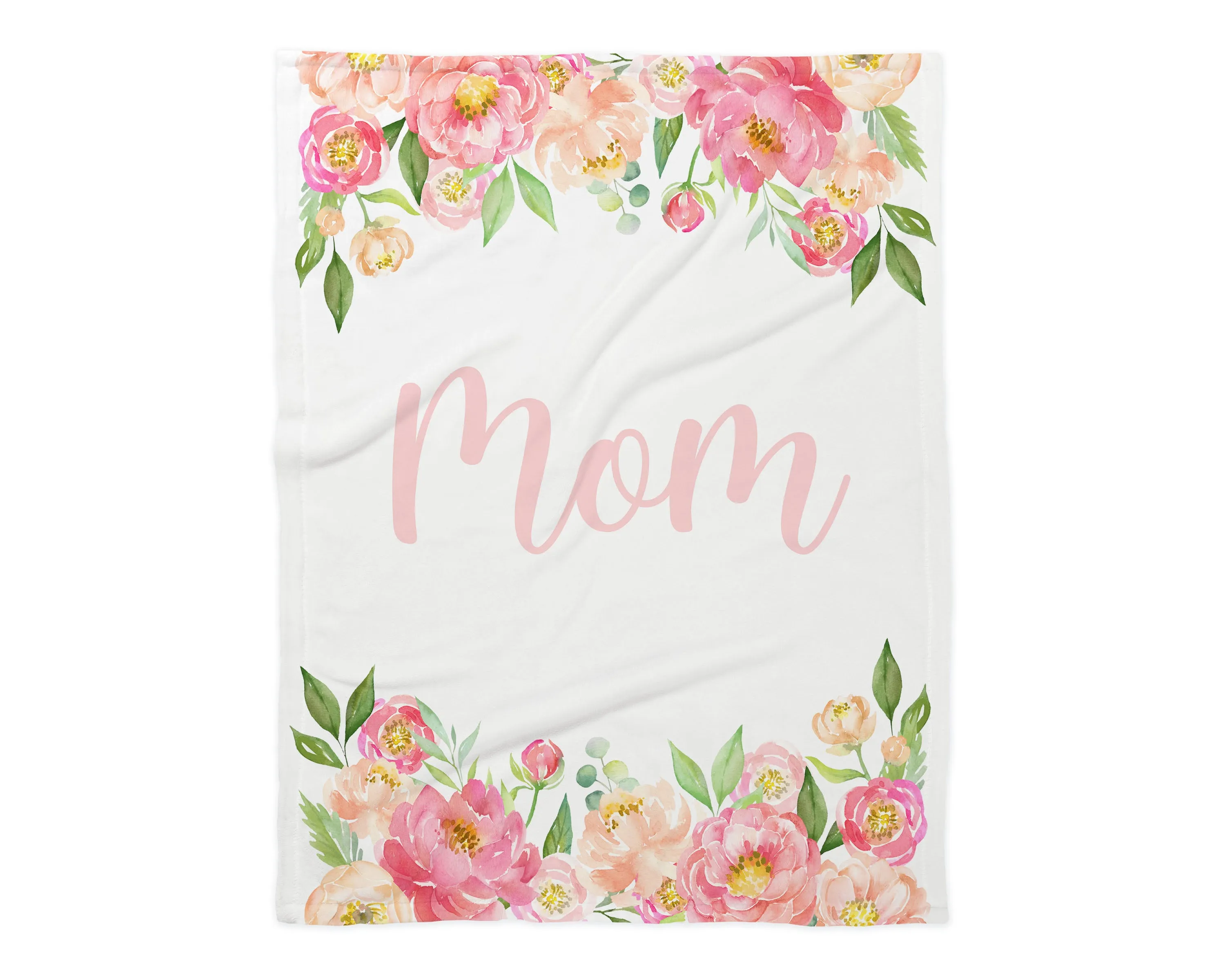 Family Name Minky Blanket - Peony Frame Floral on White *2 Layer