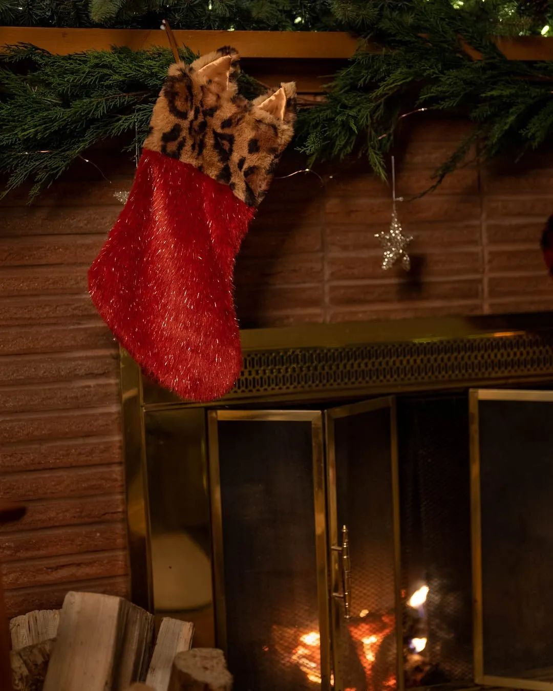 Faux Fur Christmas Stocking | Leopard Print