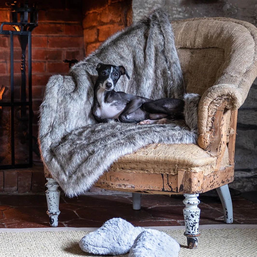 Faux-Fur Dog Blanket in Wolf Grey