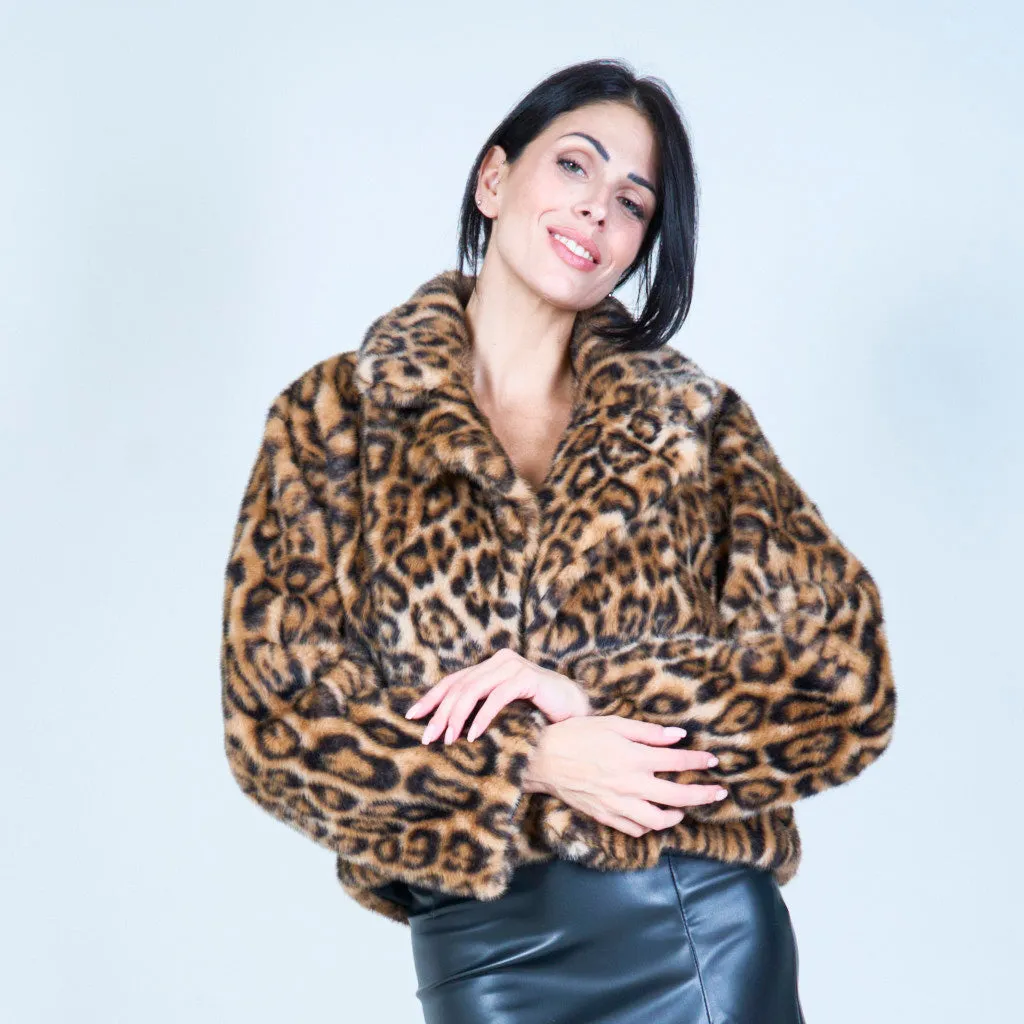 Faux fur leopard print jacket wholesale