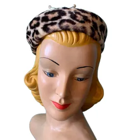 Faux Fur Leopard Print Ring Style Hat circa 1960s