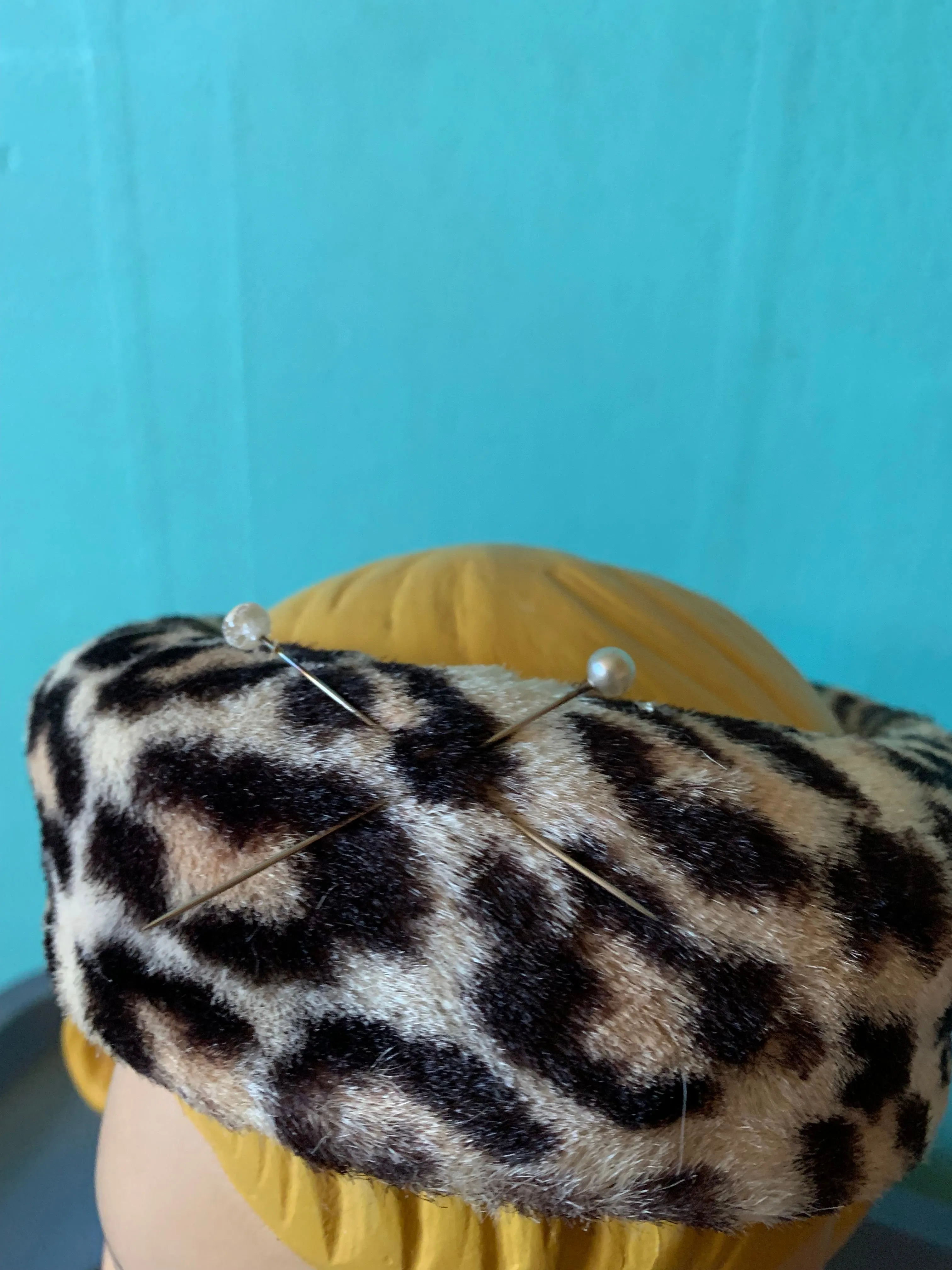 Faux Fur Leopard Print Ring Style Hat circa 1960s