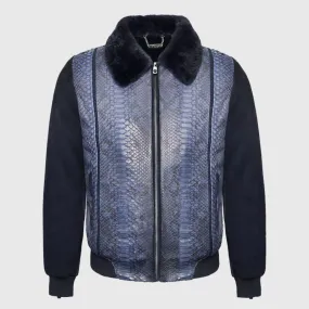 Genuine Best Style Blue Suede & Full Body Python Leather Flight Jacket