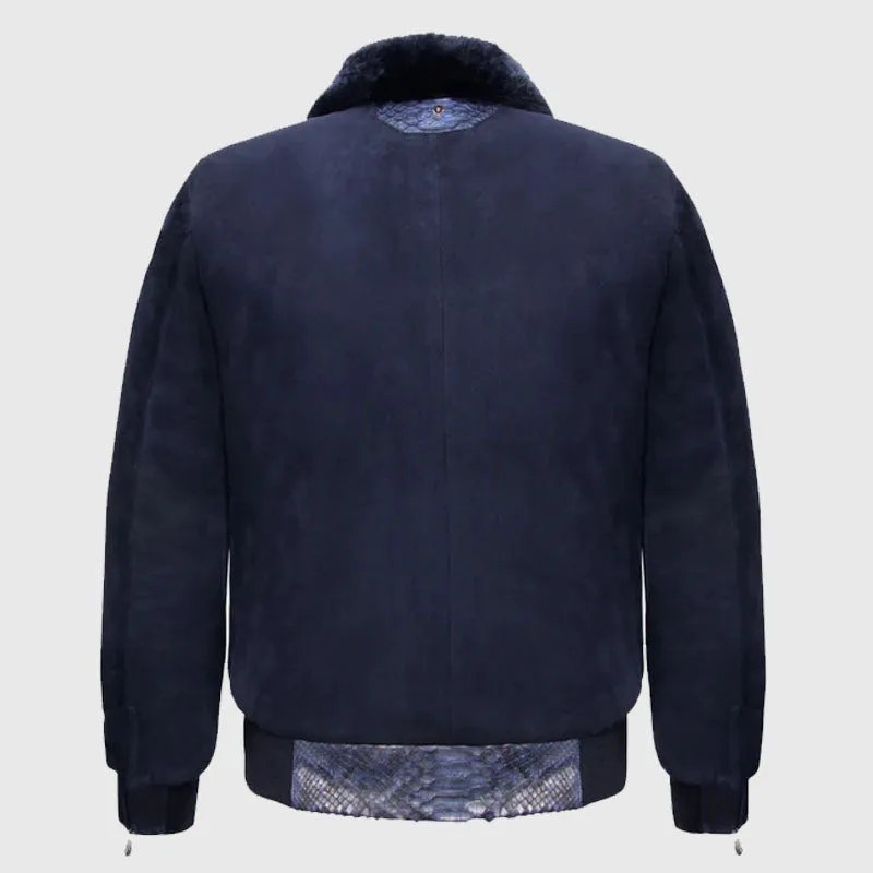 Genuine Best Style Blue Suede & Full Body Python Leather Flight Jacket