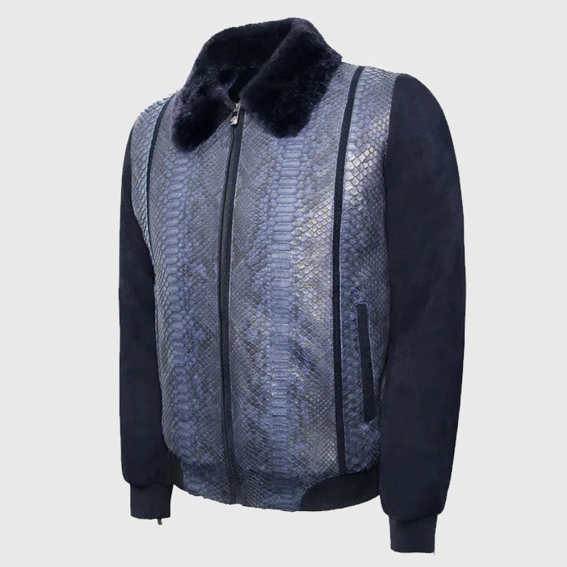 Genuine Best Style Blue Suede & Full Body Python Leather Flight Jacket