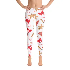 Gingerbread Sugar Cane Leggings, Red Candy Christmas Graphic Printed Winter Yoga Wear Clothing Women's Activewear Style Holiday Xmas Gift