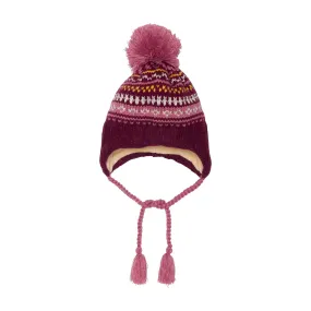 Girls' Striped Earflap Knit Hat Burgundy, White And Yellow | DEUX PAR DEUX