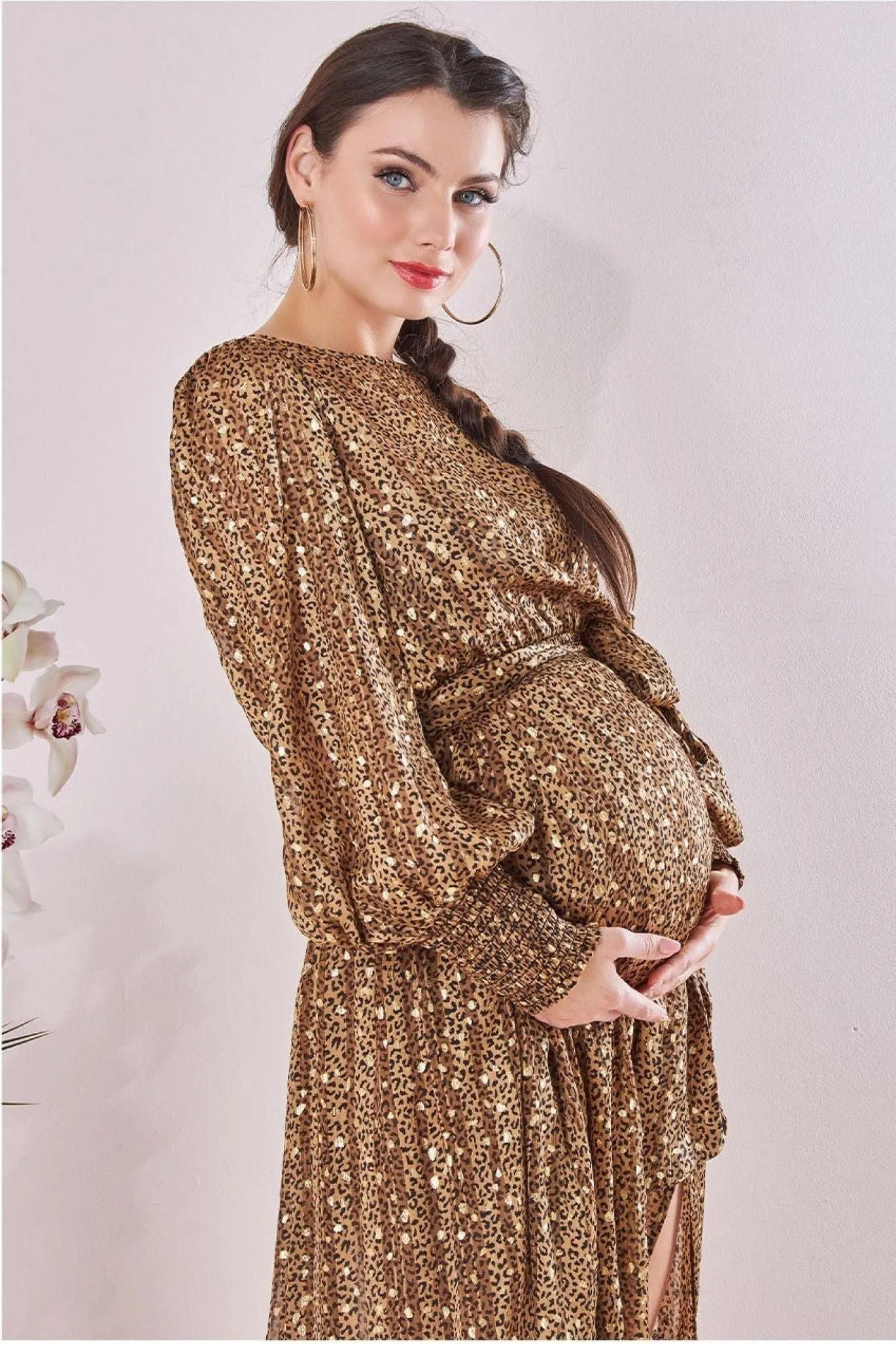 Goddiva Maternity Chiffon Printed Maxi Leopard Al Print