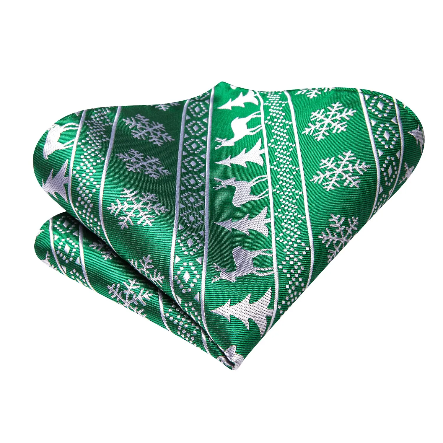 Green Christmas Novelty Ascot Pocket Square Cufflinks Set