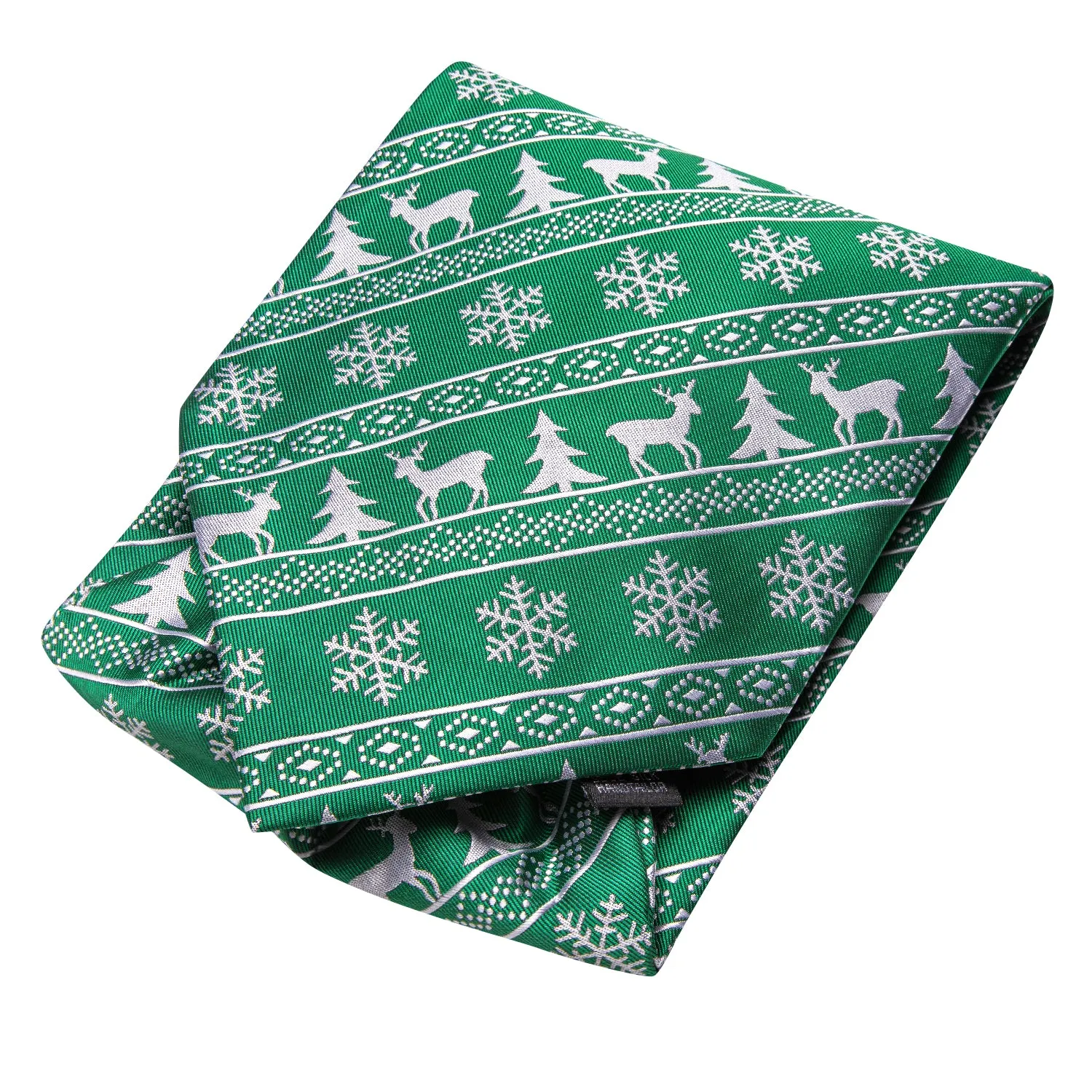 Green Christmas Novelty Ascot Pocket Square Cufflinks Set