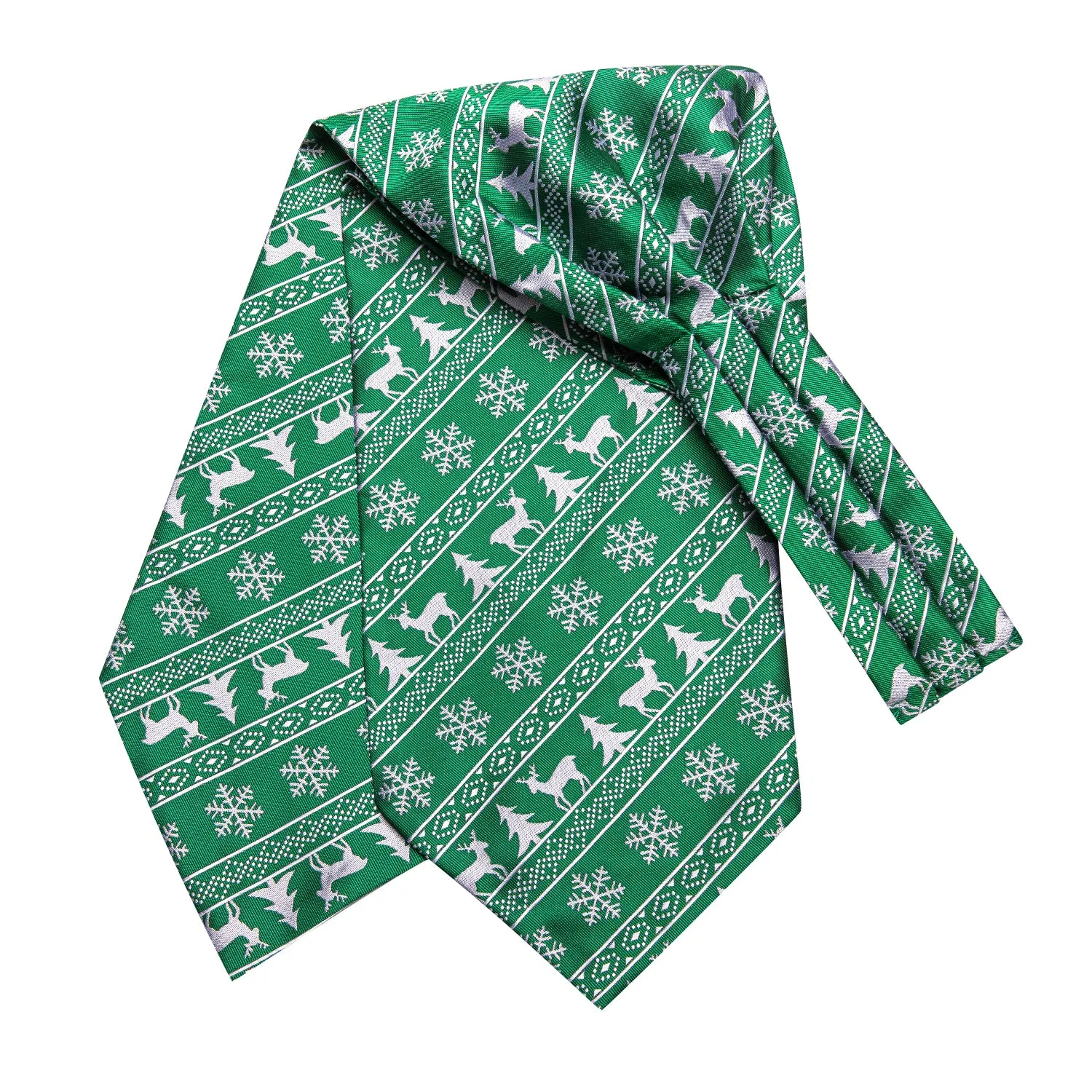 Green Christmas Novelty Ascot Pocket Square Cufflinks Set