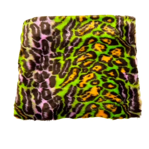 Green | Lavender Multicolor Rainbow Leopard Print Faux Fur Fabric