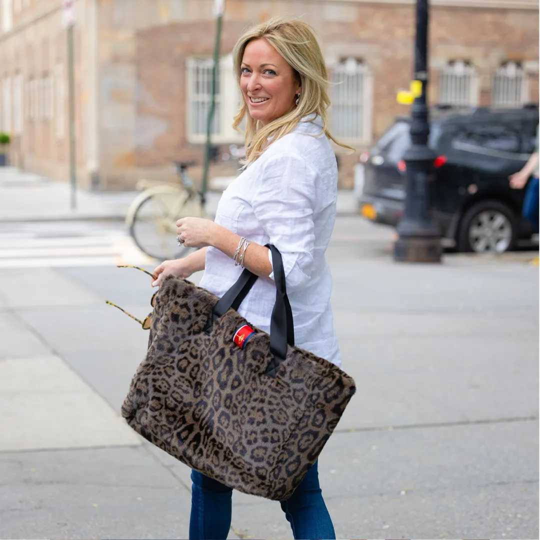 Grey Leopard Faux Fur Oversized Tote