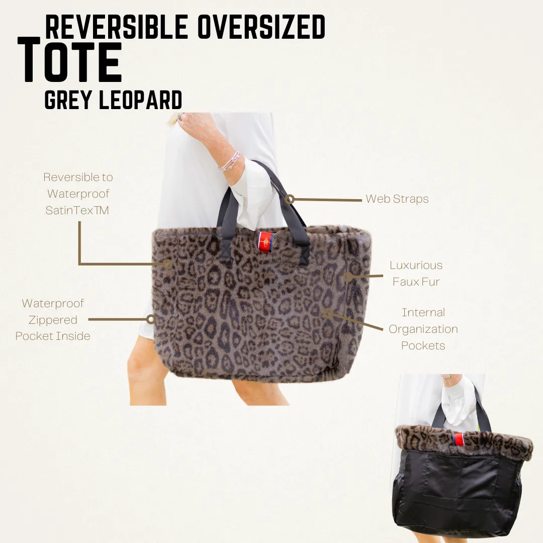 Grey Leopard Faux Fur Oversized Tote