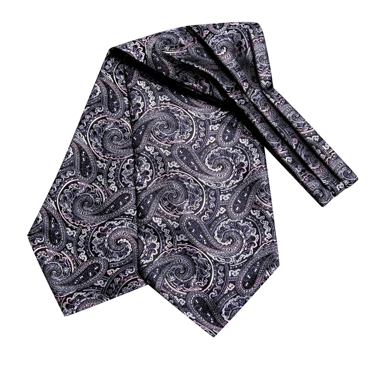 Grey Pink Paisley Ascot Pocket Square Cufflinks Set