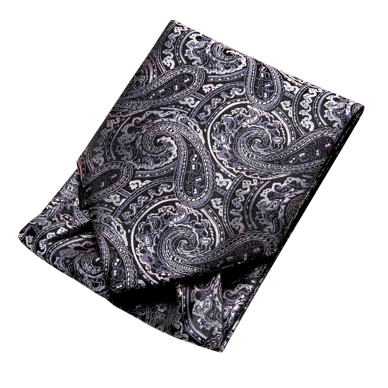 Grey Pink Paisley Ascot Pocket Square Cufflinks Set