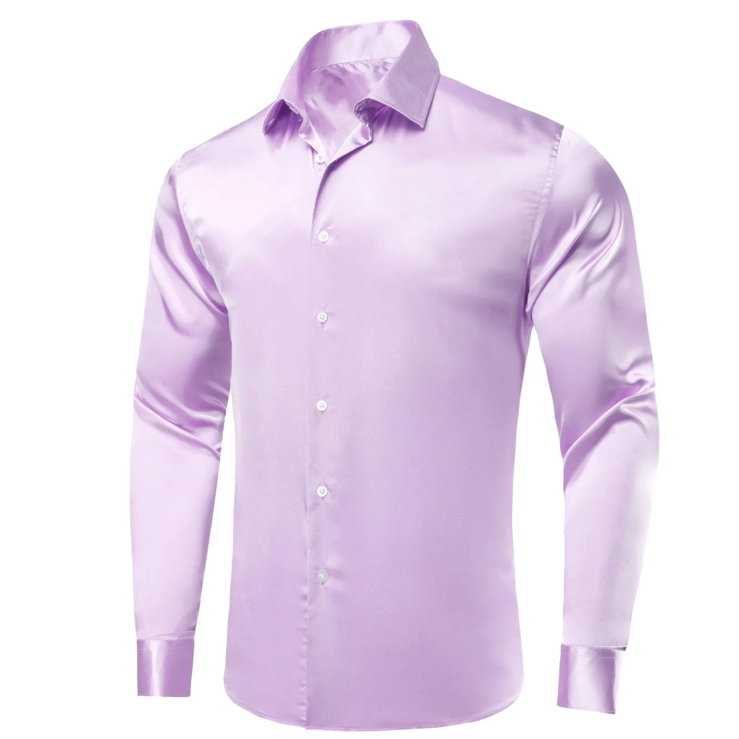 Hi-Tie Lilac Purple Solid Satin Men's Long Sleeve Dress Shirt