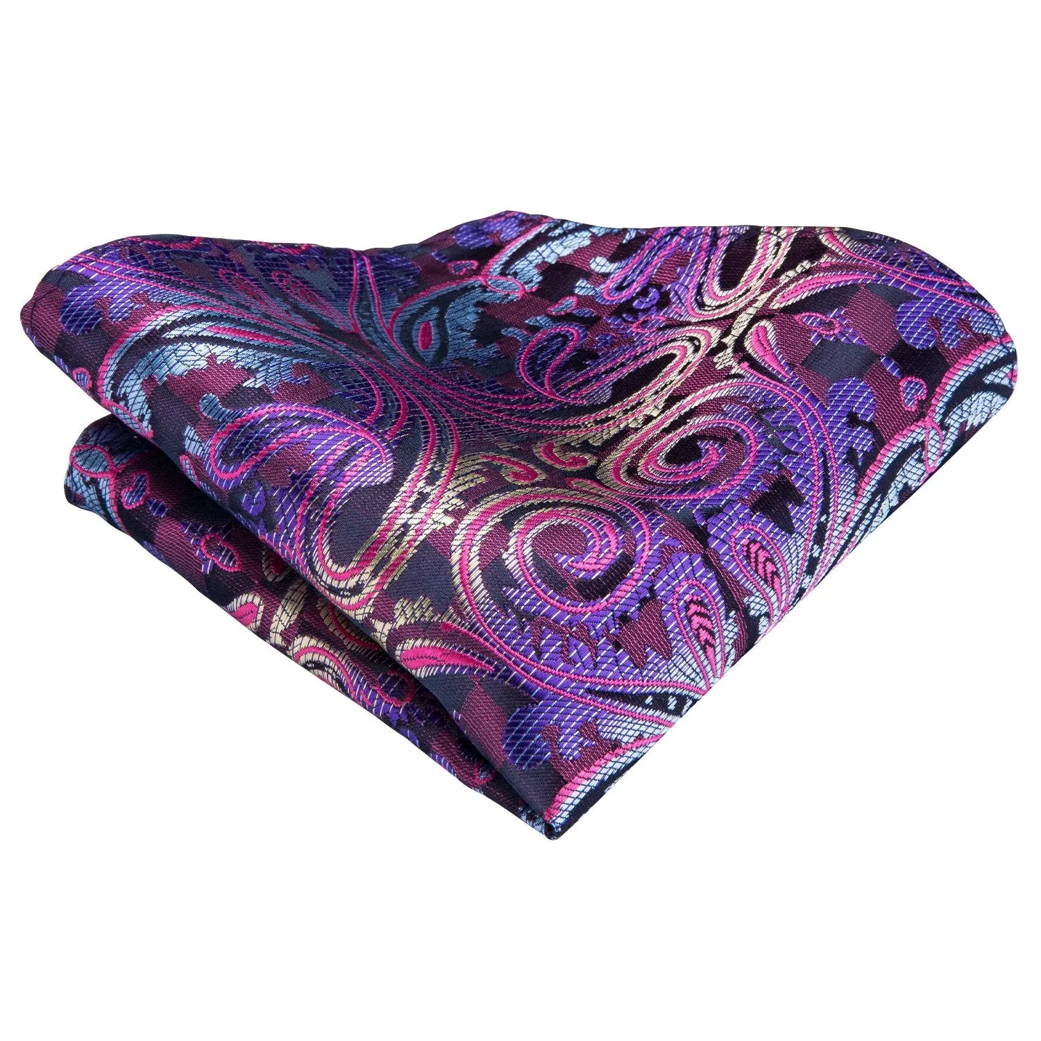 Hi-Tie Purple Black Paisley Silk Ascot Tie Pocket Square Cufflinks Set