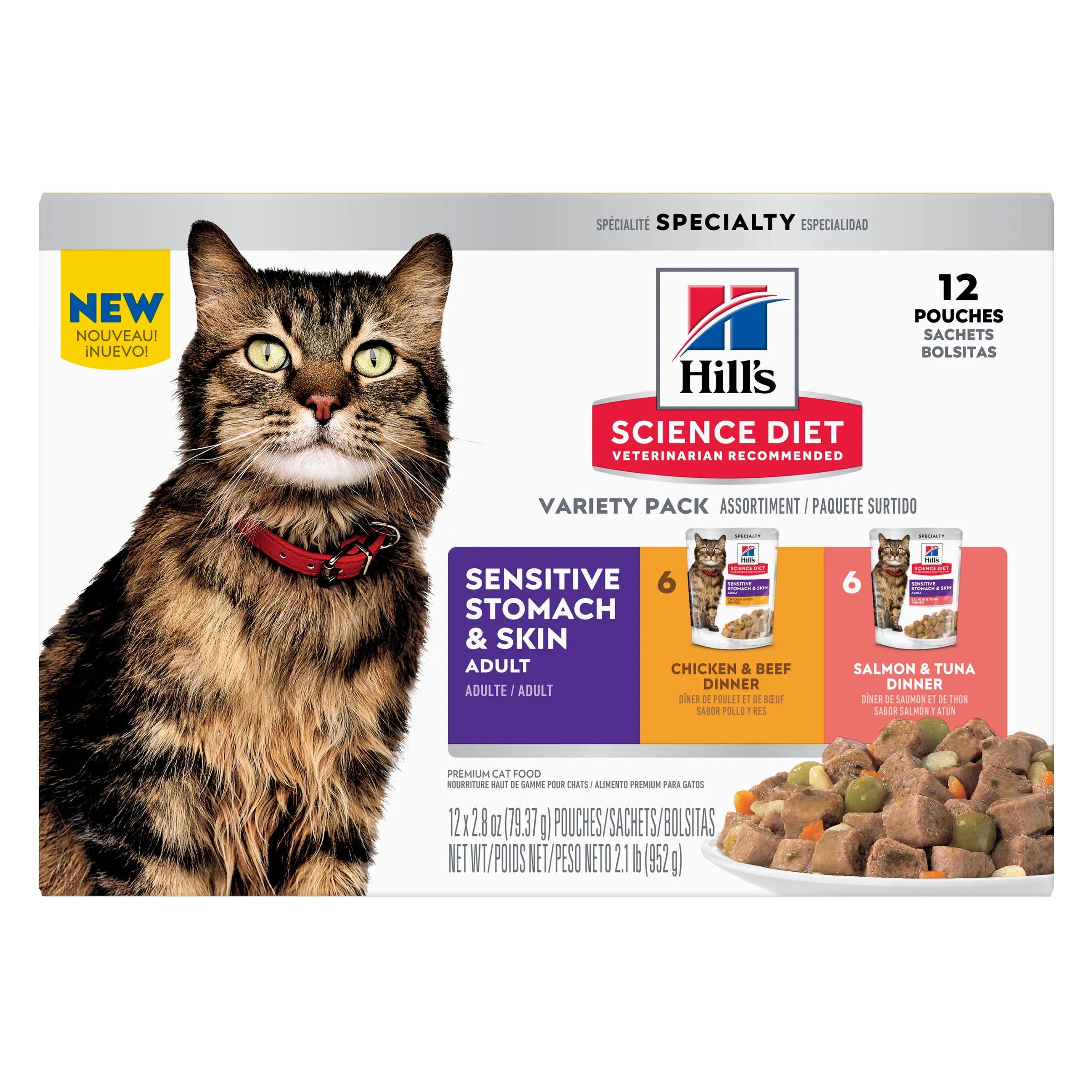 Hill's Science Diet Adult Sensitive Skin & Stomach Variety Pack Cat Food Pouches 79.37g x 12