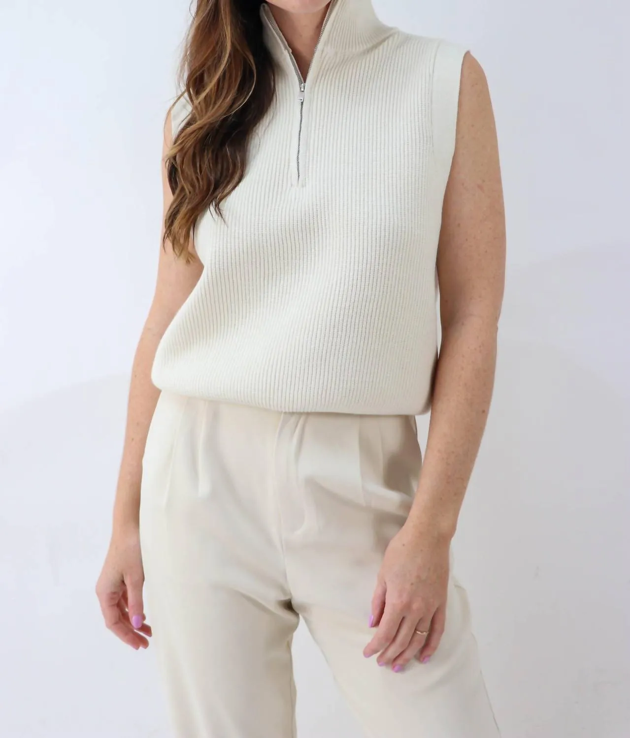 Hold On Cozy Mock Neck Pullover Sweater Vest in Ivory