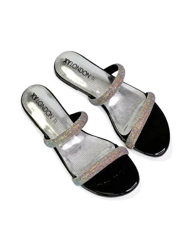 Hope Slip On Sparkly Bridal Shoes Summer Diamante Flat Sandals in Gold