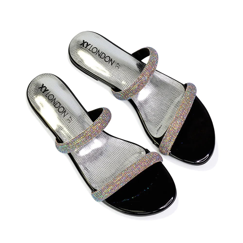 Hope Slip On Sparkly Bridal Shoes Summer Diamante Flat Sandals in Gold