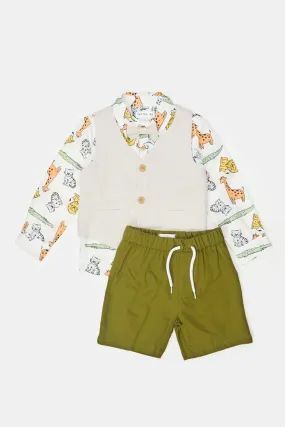 Infant Boys Beige Vest Formal Set (4 Piece)