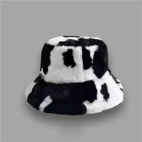 INS Autumn and Winter Leopard Print Pattern Fisherman Hat Women's Fleece Thick Cow Print Pot Hat Fashion Versatile Bowler Caps