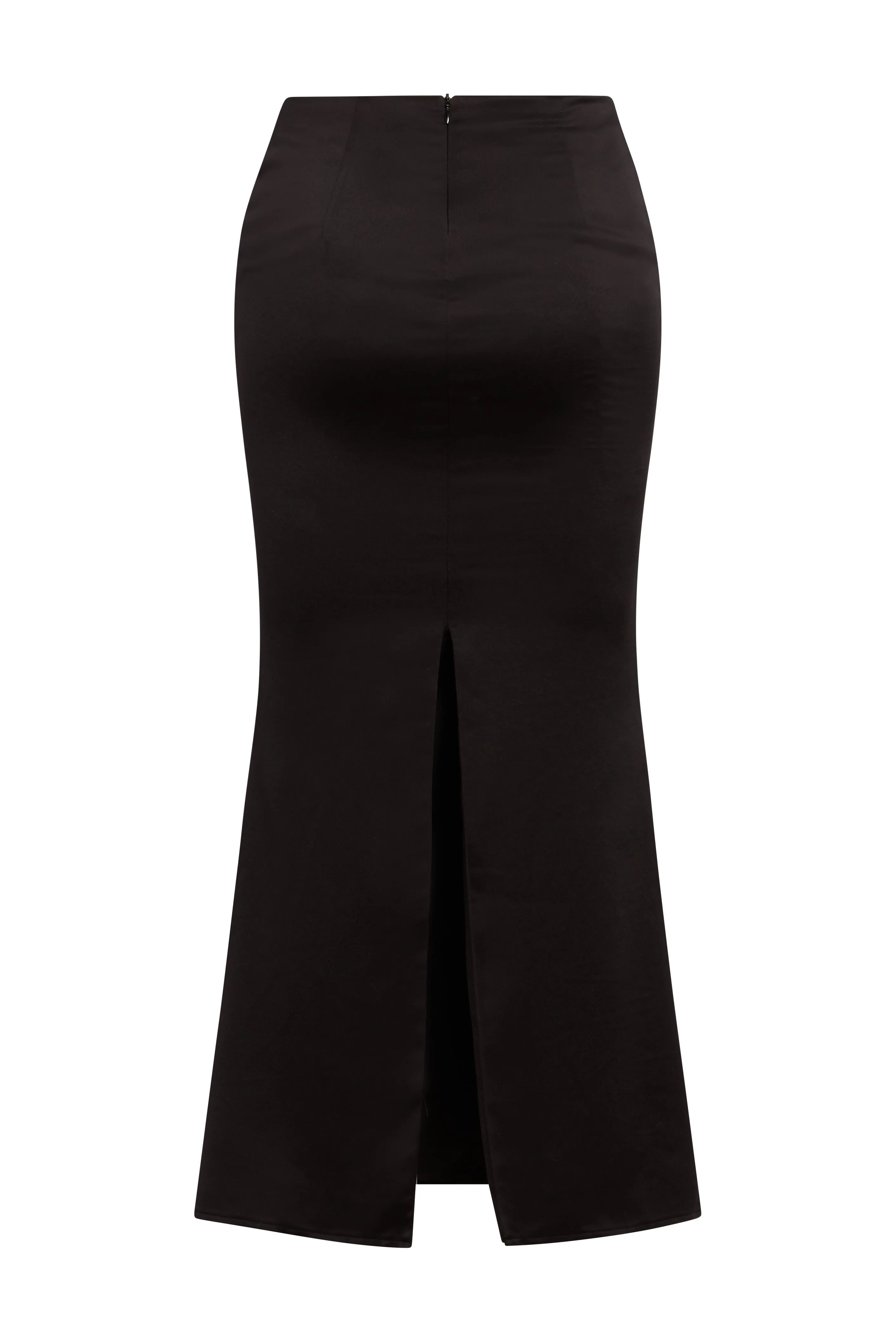 Iris Satin Midi Trendy Skirt - Black