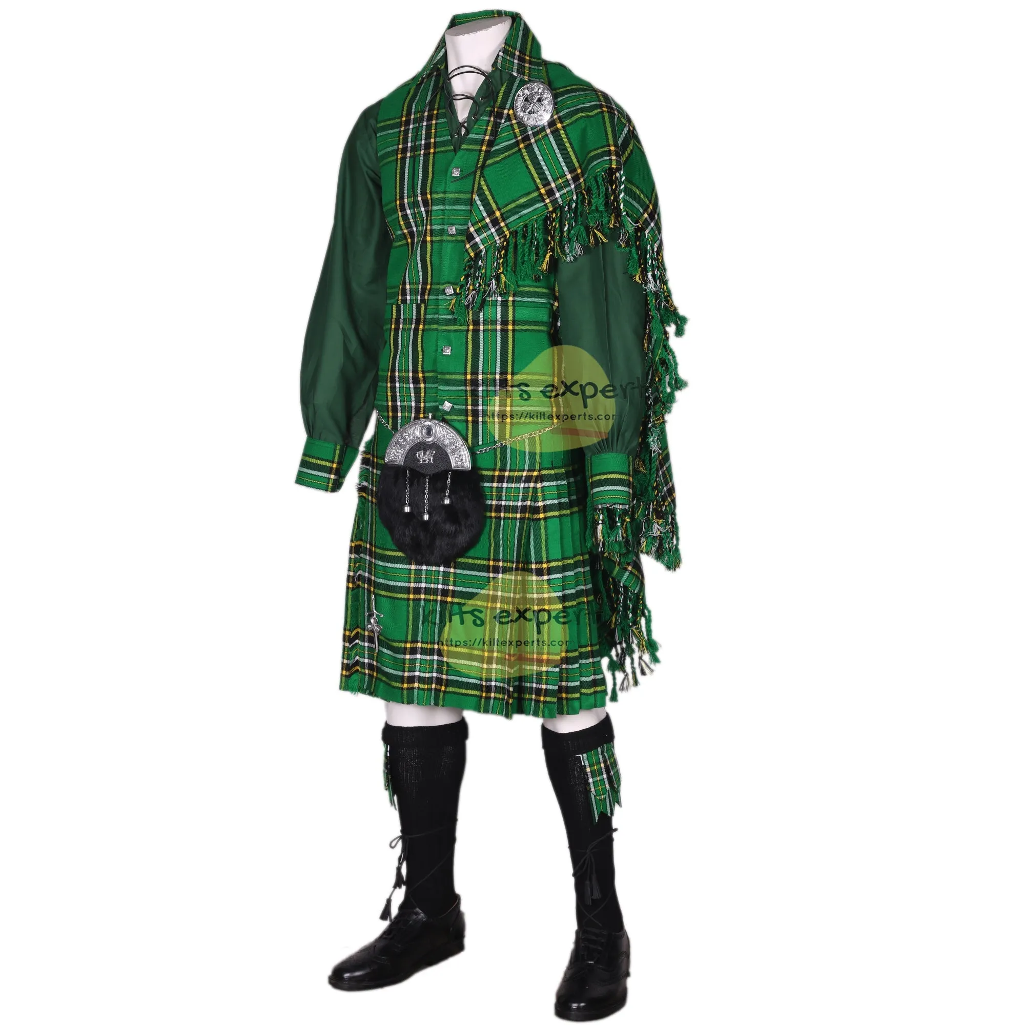 Irish National Tartan Kilt Outfit - Complete 10-Piece Traditional Scottish Set Available in Multiple Colors