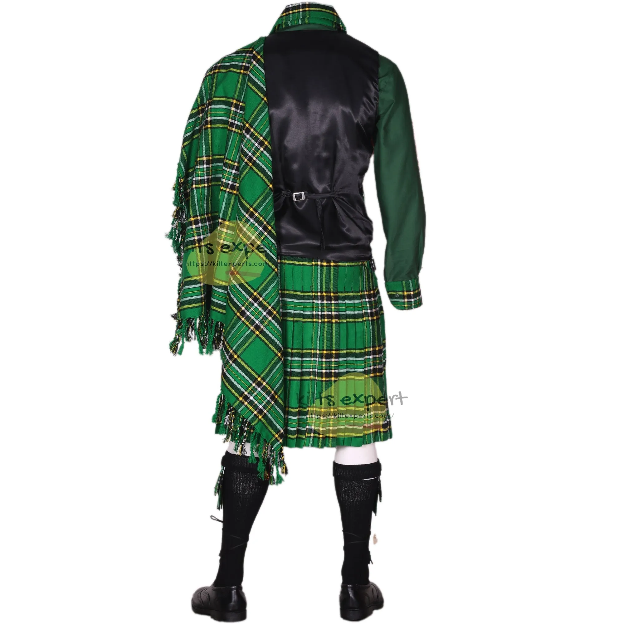 Irish National Tartan Kilt Outfit - Complete 10-Piece Traditional Scottish Set Available in Multiple Colors