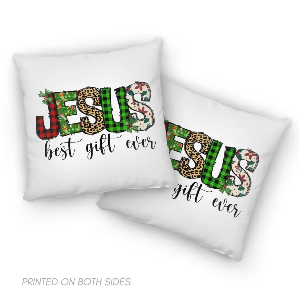 Jesus Best Gift Ever Buffalo Plaid Leopard Pillow