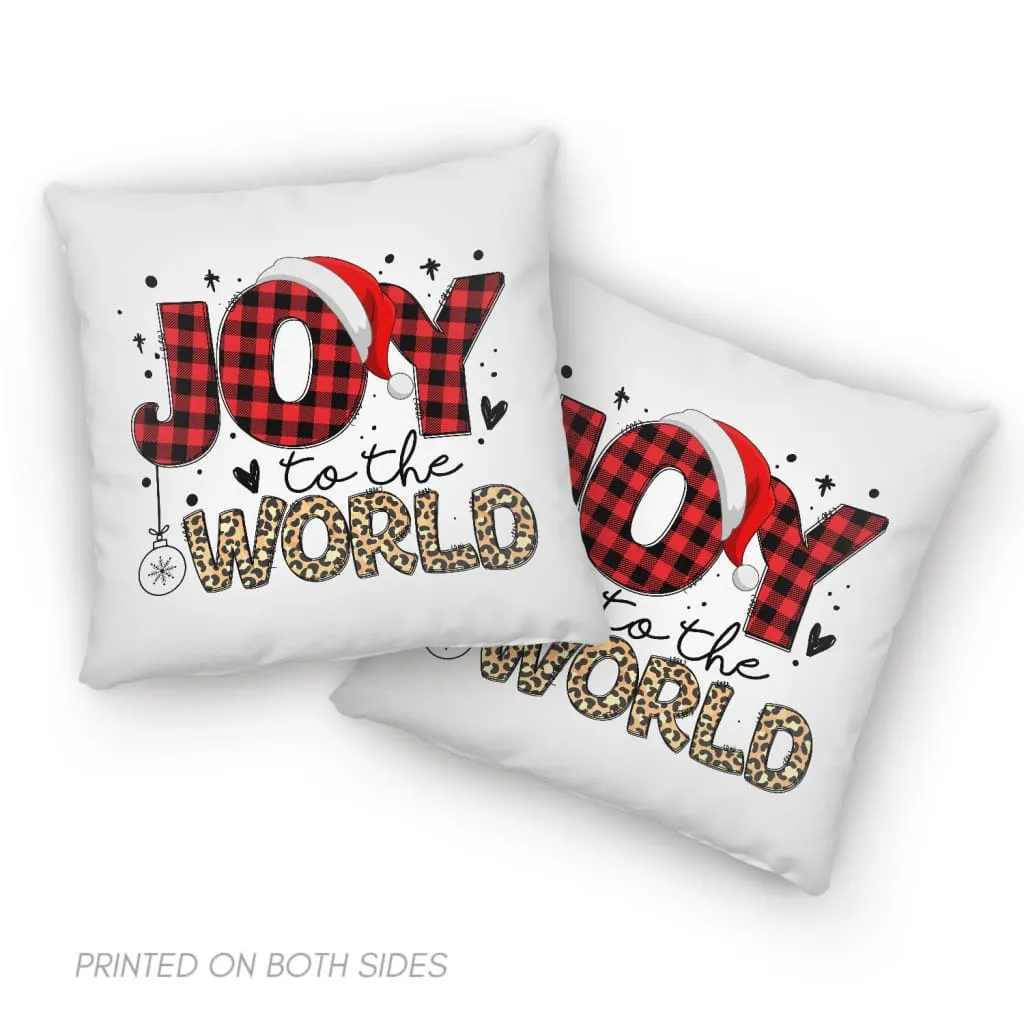 Joy To The World, Buffalo Plaid Leopard, Christmas Pillow