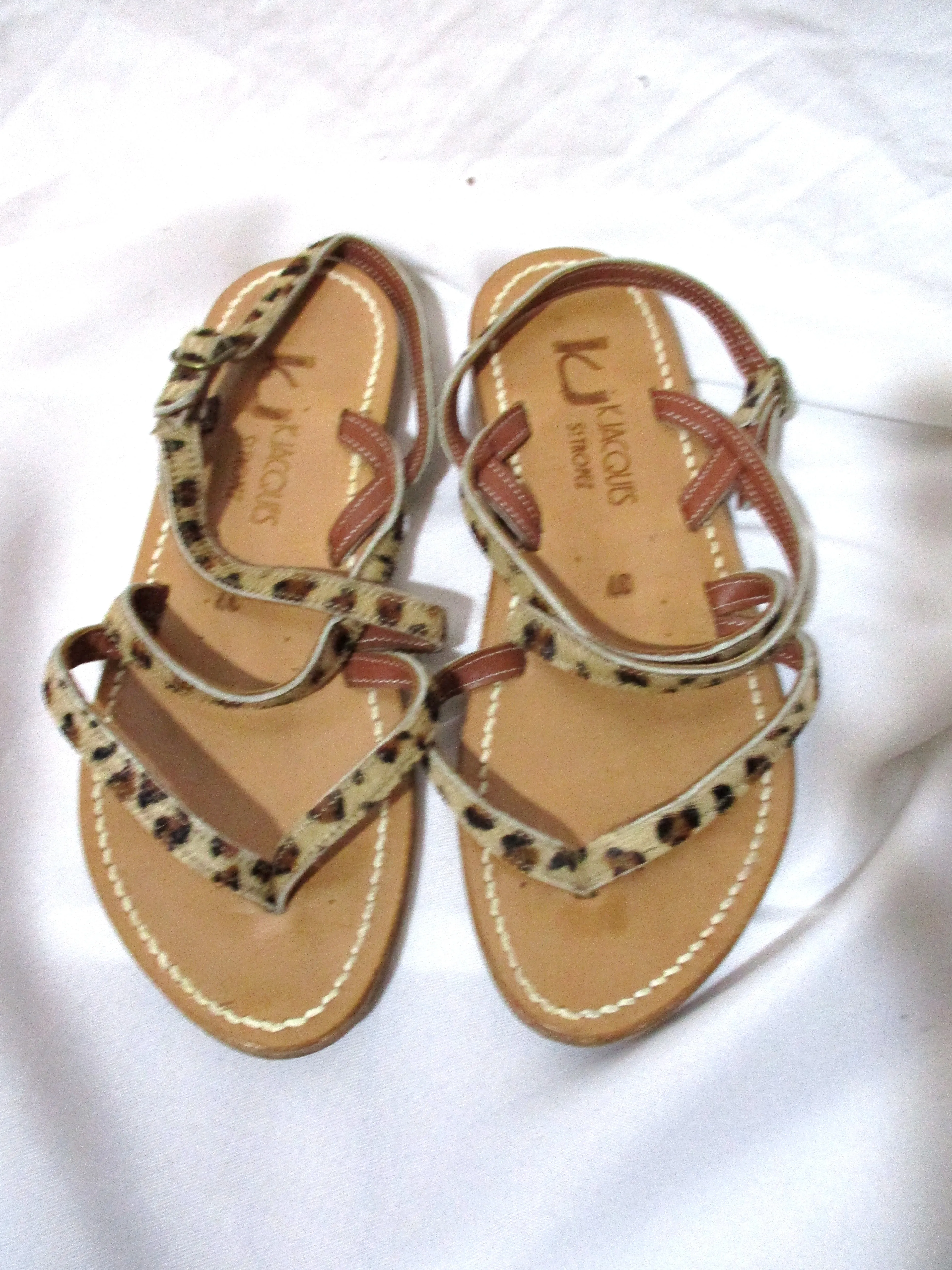 K. JACQUES ST TROPEZ SANDAL SHOE LEOPARD Hair LEATHER 37 Thong