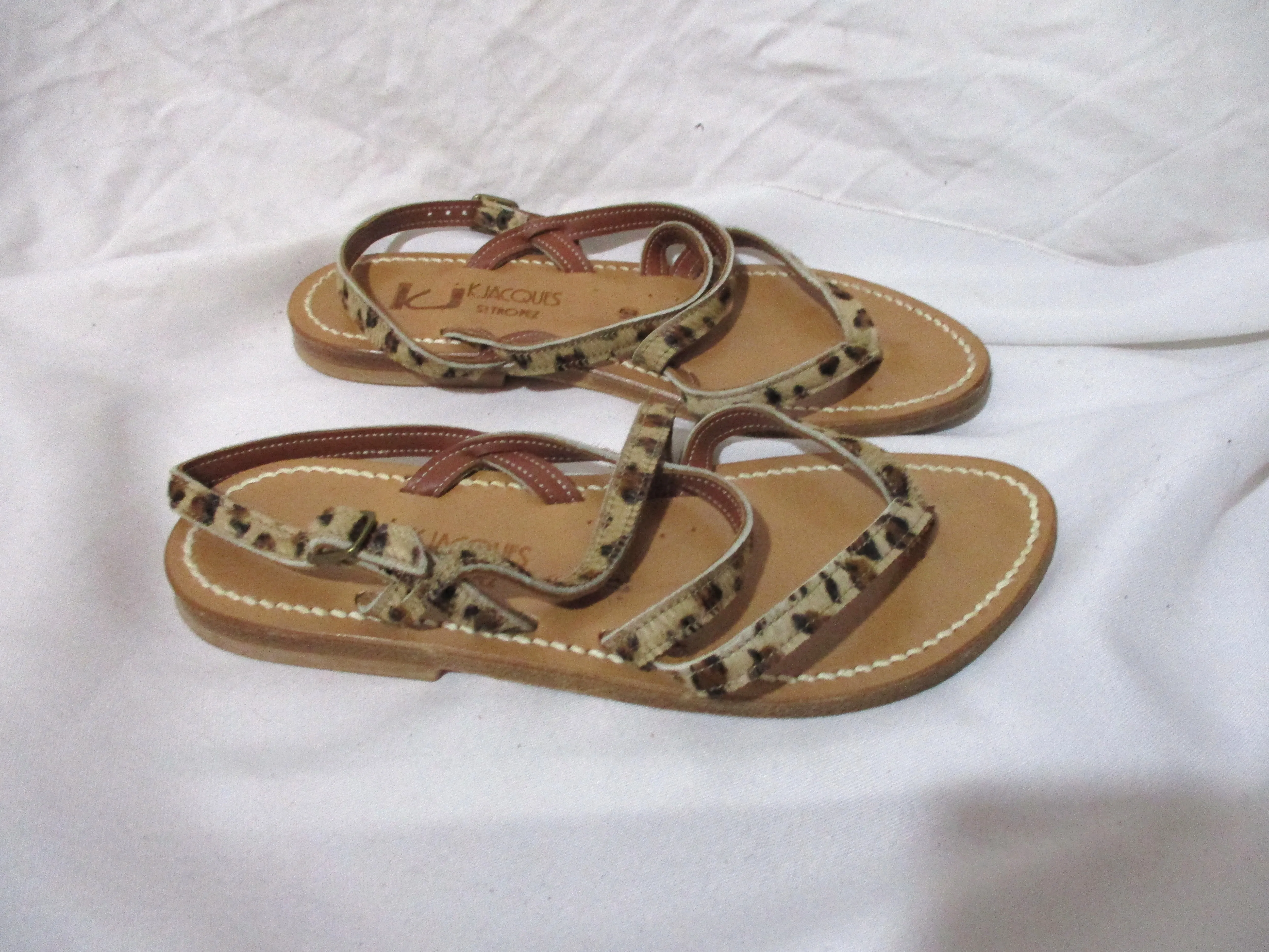 K. JACQUES ST TROPEZ SANDAL SHOE LEOPARD Hair LEATHER 37 Thong