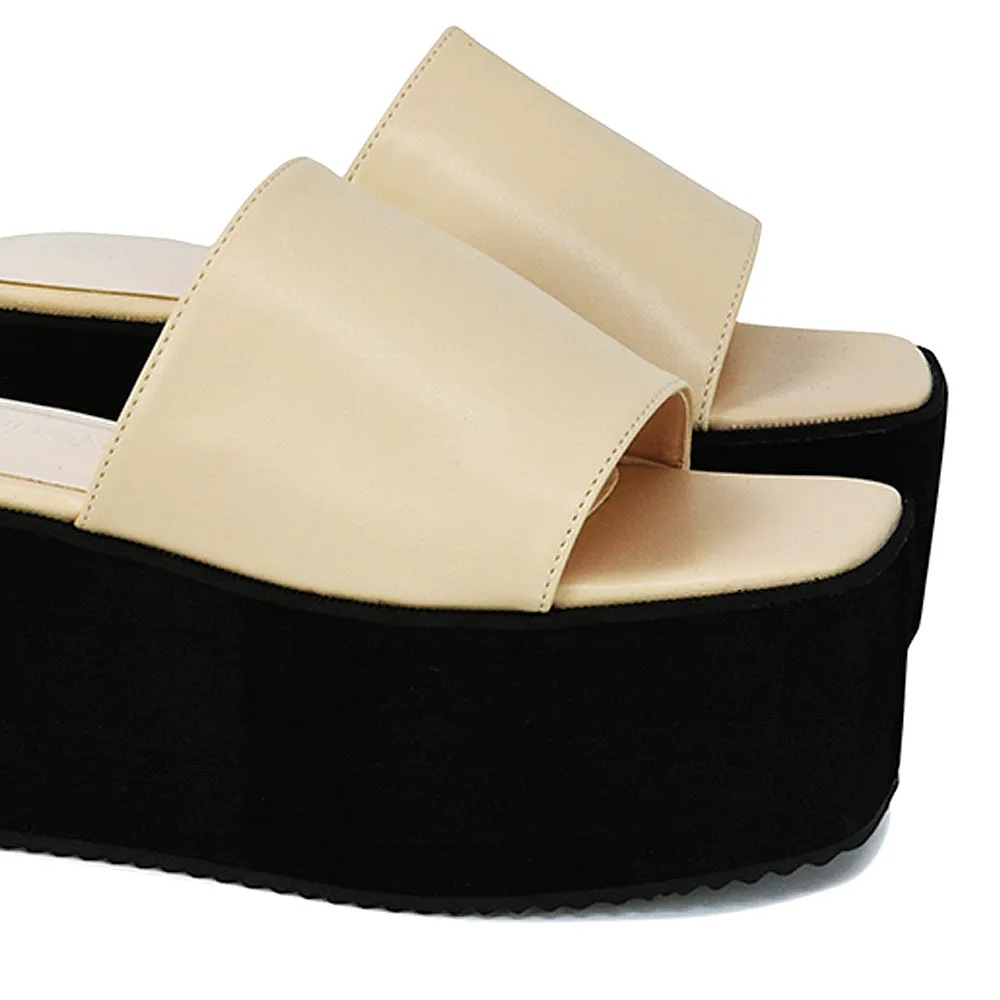 Kaiya Square Toe Slip on Flatform Sandal Slides in Gold