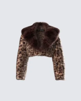 Kenza Brown Faux Leopard Fur Jacket