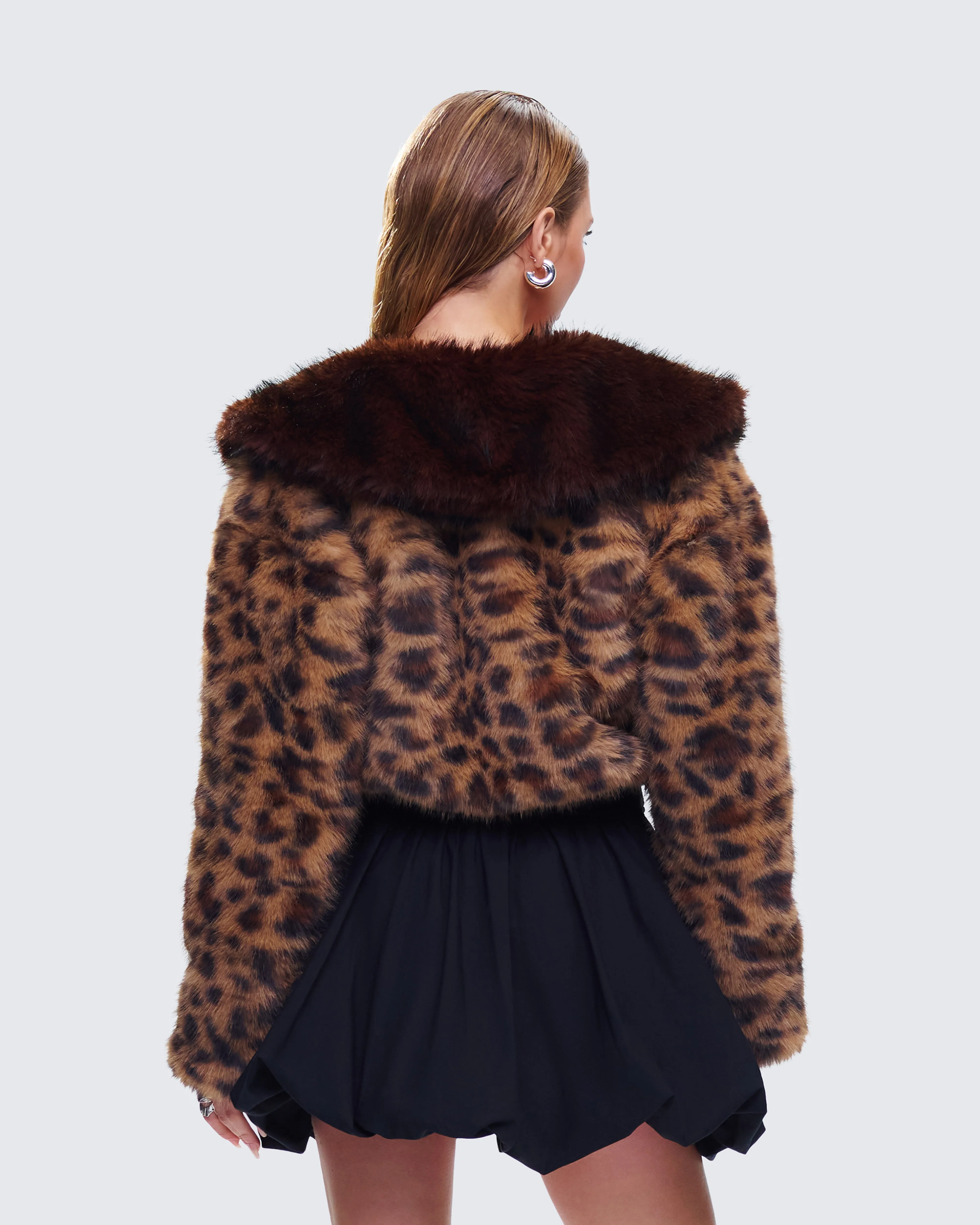 Kenza Brown Faux Leopard Fur Jacket