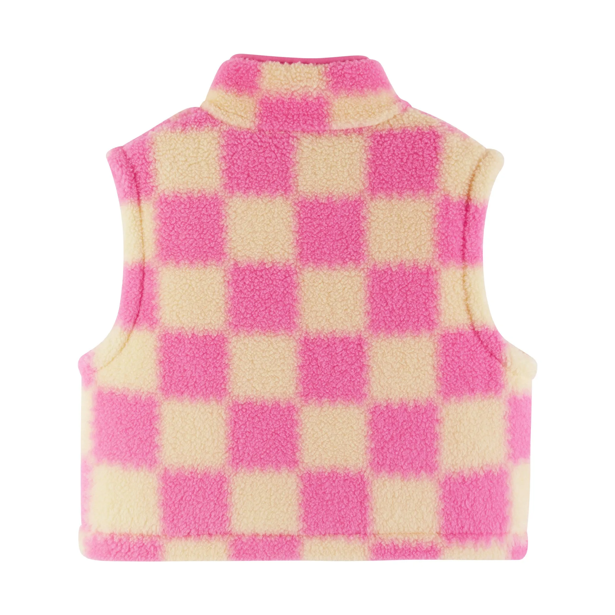 Kids Cropped Fleece Vest (Size 7-16) | Pink & Cream Checkered