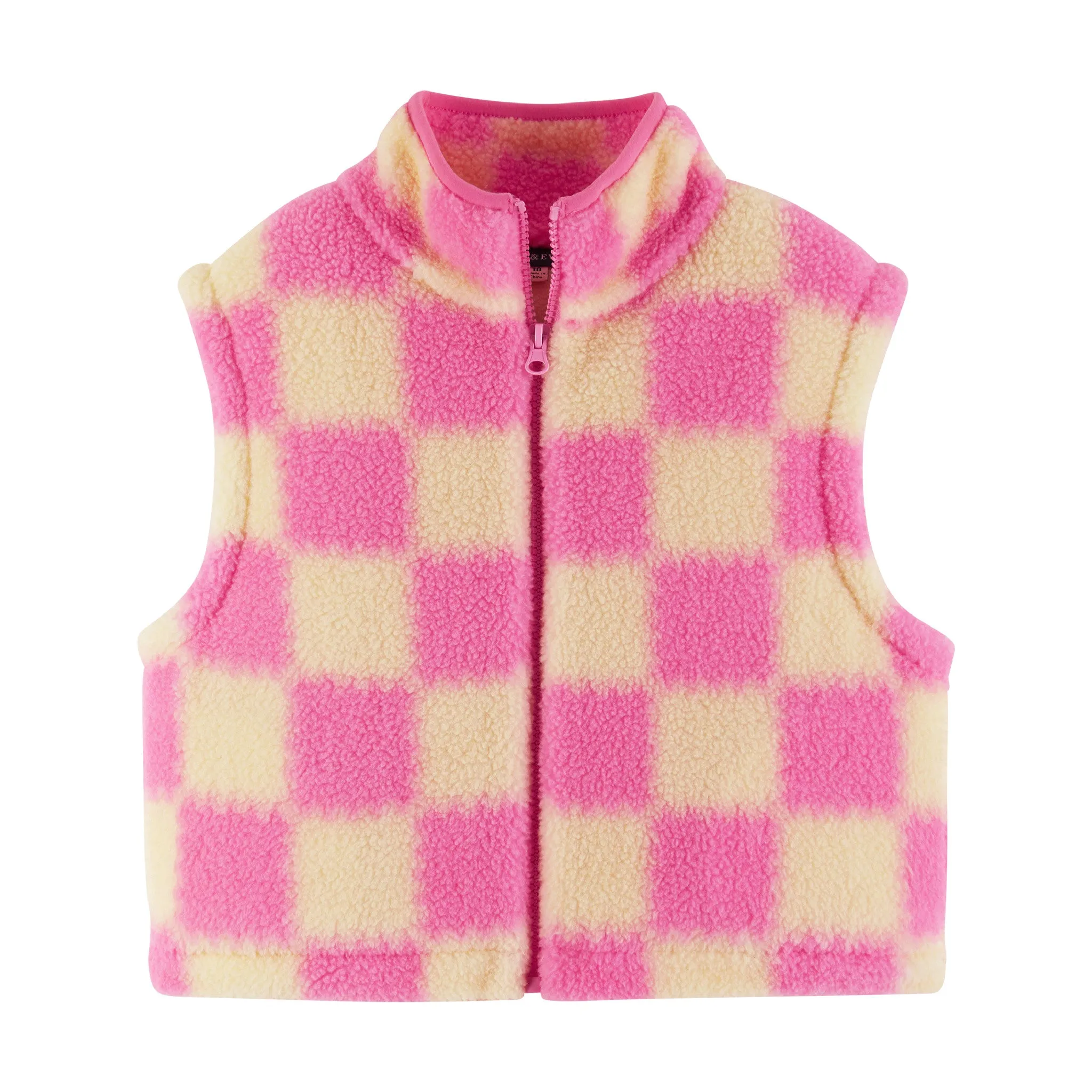 Kids Cropped Fleece Vest (Size 7-16) | Pink & Cream Checkered