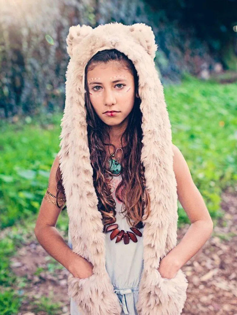 Kids Snow Leopard Faux Fur SpiritHood