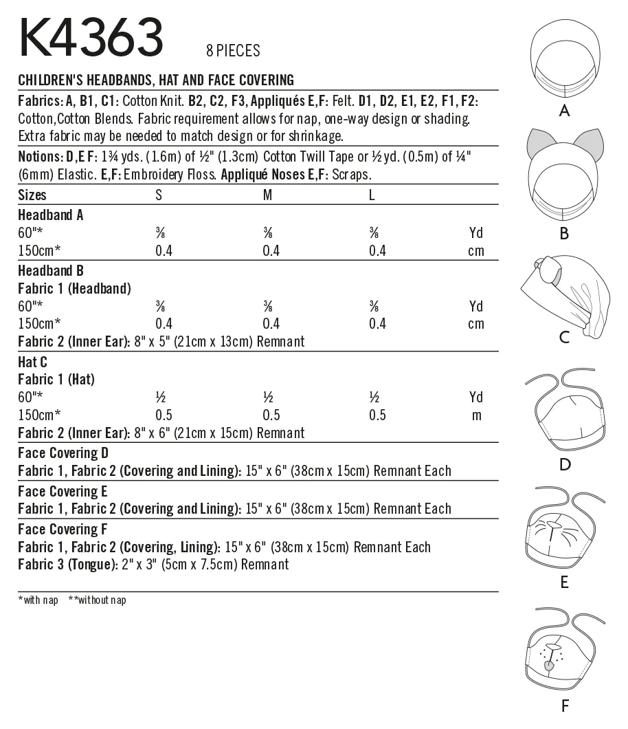 Kwik Sew 4363 Children's Fun Face Covering and Hat Pattern