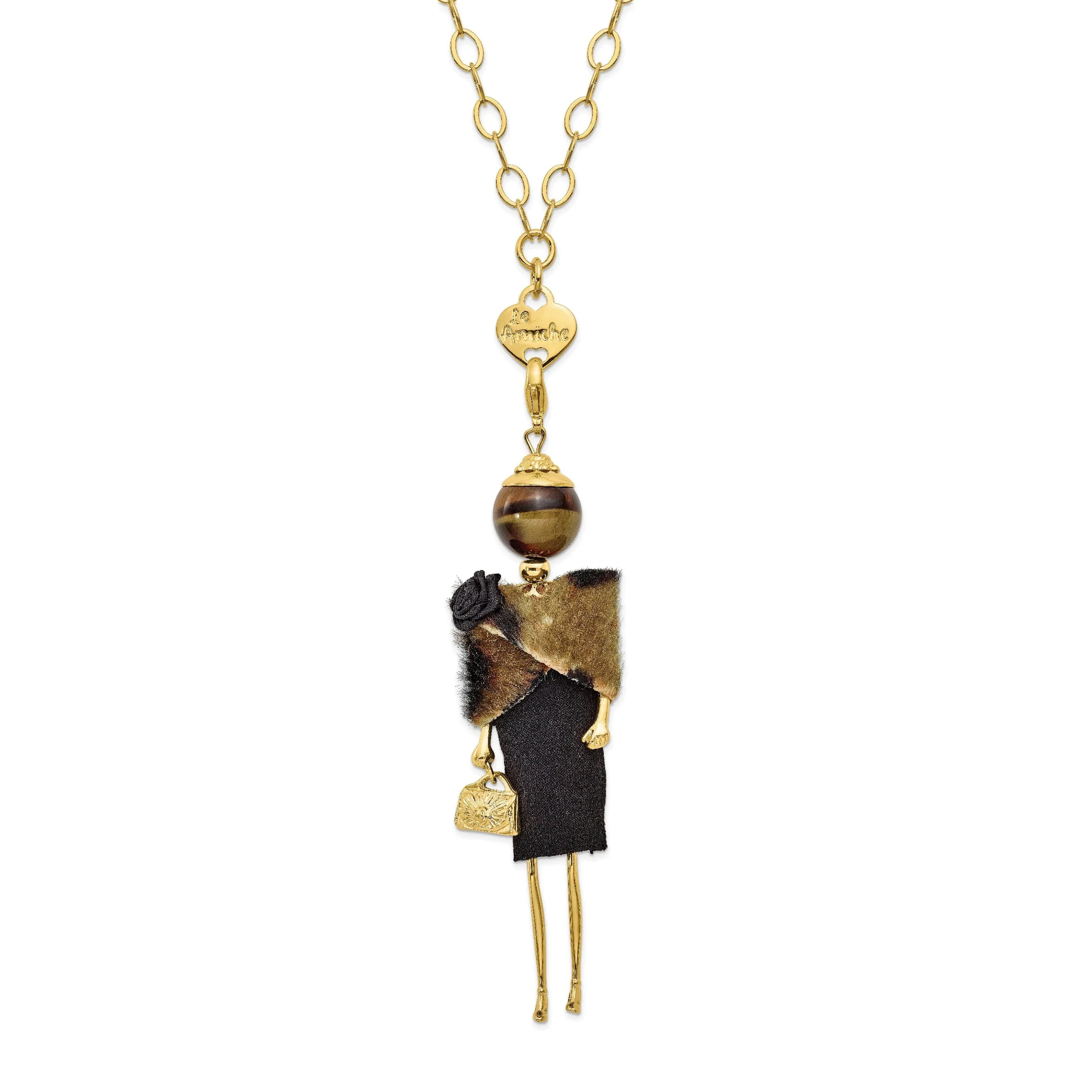 Le Amiche Tiger Eye Black Fur Doll Charm Chain