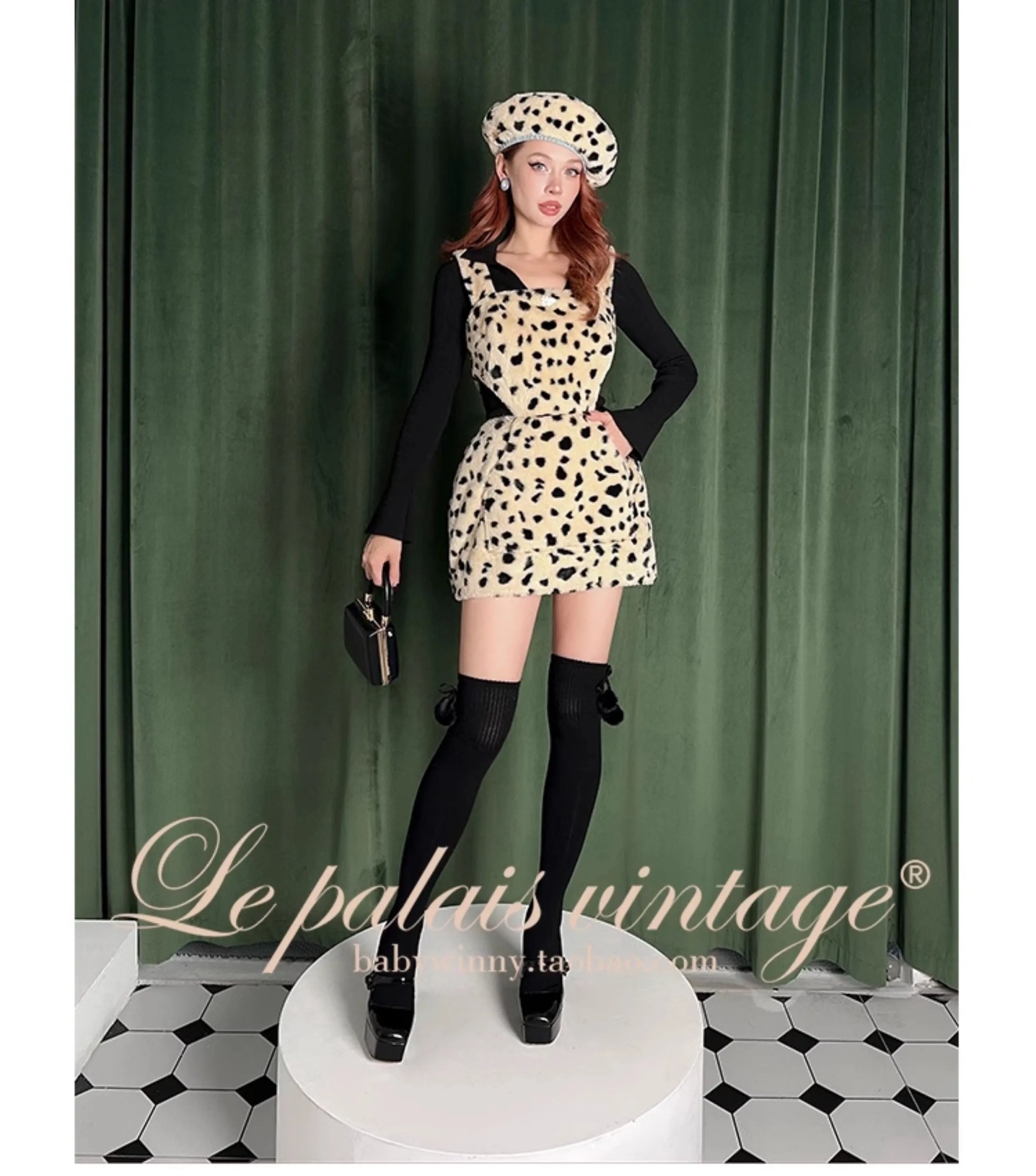 Le Palais Vintage Luxury Leopard Print Fur Slim Strap Dress-May