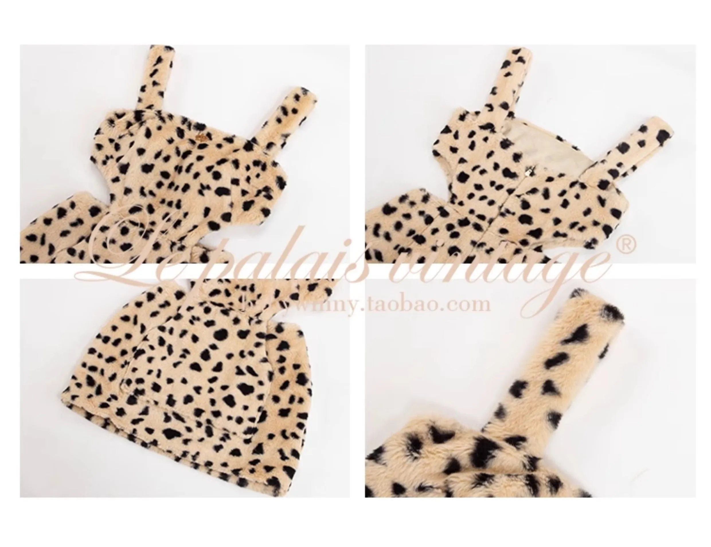 Le Palais Vintage Luxury Leopard Print Fur Slim Strap Dress-May