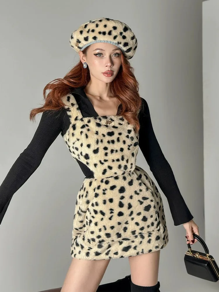 Le Palais Vintage Luxury Leopard Print Fur Slim Strap Dress-May