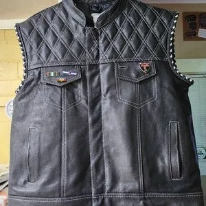 Leather Vest ,Mens  Diamond Quilted Black Paisley Leather Build Denim Style Rider Motorcycle Leather Vest,Mens Vest