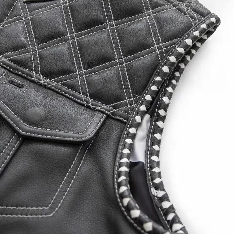 Leather Vest ,Mens  Diamond Quilted Black Paisley Leather Build Denim Style Rider Motorcycle Leather Vest,Mens Vest